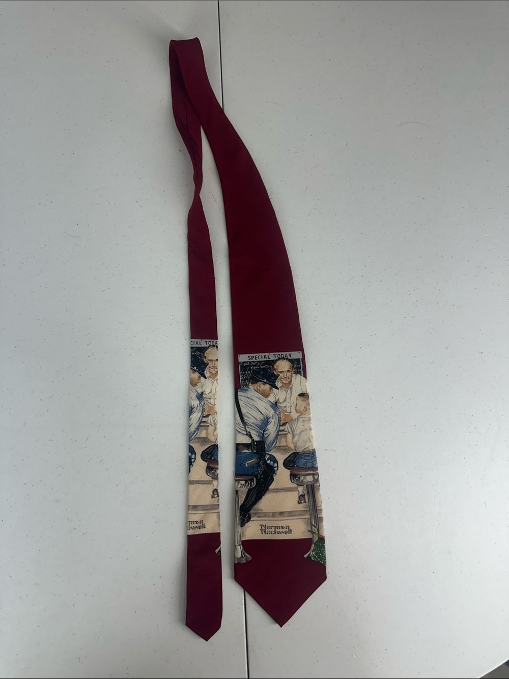 Norman Rockwell Burgundy Tie with Vintage Illustration